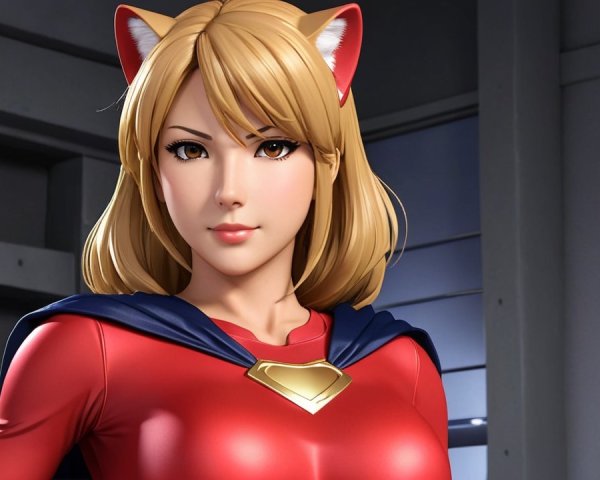 Vibrant Superhero Character with Fox Ears and Cape