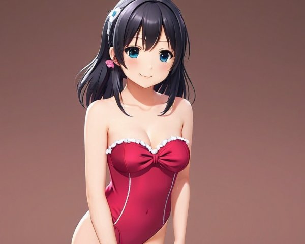 Anime Character in Red Swimsuit with Dark Hair