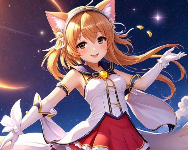 Vibrant Anime Character Under Starry Night Sky