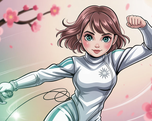 Close-up Cartoon Anime Style Painting of a Fencer