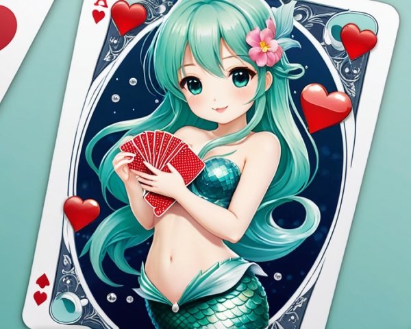 Whimsical Mermaid Playing Card Design with Heart Motifs
