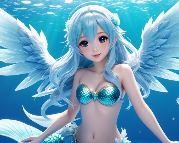 Vibrant Underwater Scene with Enchanting Mermaid