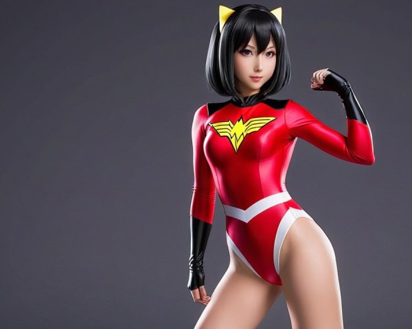 Vibrant Red Superhero Costume with Dynamic Pose