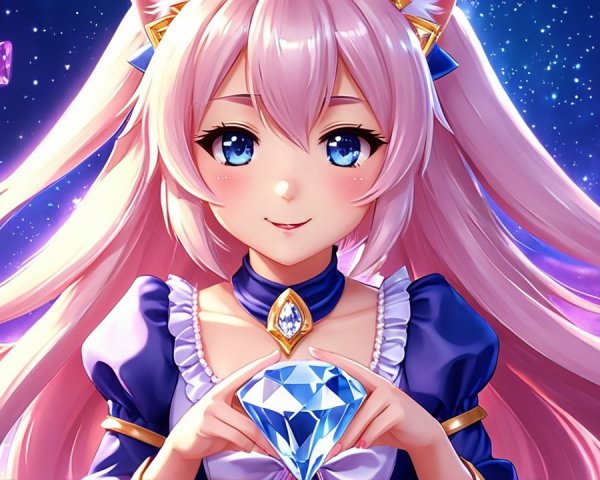 Charming Anime Girl with Pink Hair and Diamond