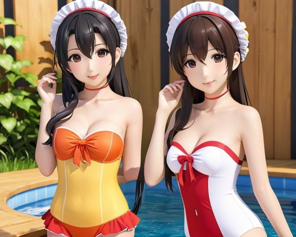 Stylized Anime Characters by Swimming Pool in Swimsuits