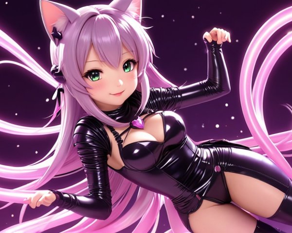 Vibrant anime character with cat ears and pink hair