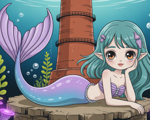 Mermaid Character with Light Blue Hair Underwater
