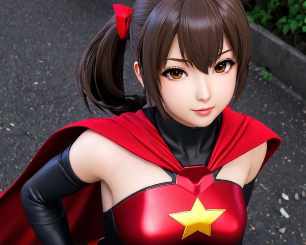 Confident Female Superhero in Red and Black Costume