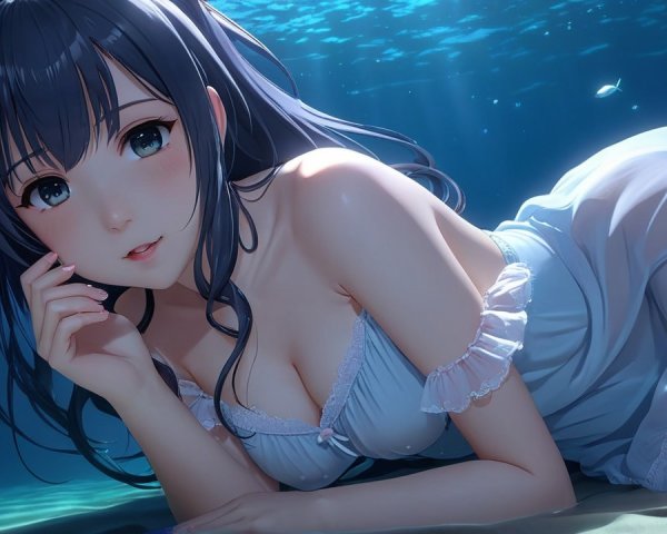 Underwater Scene of a Young Woman with Cat Ears