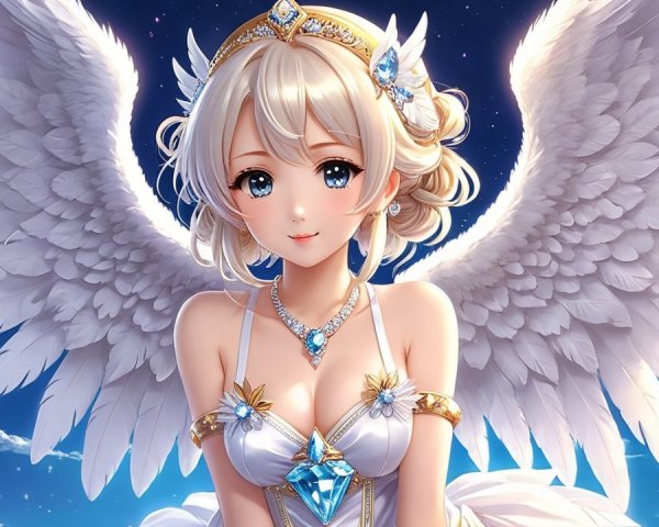 Whimsical ethereal figure with elegant wings and gown
