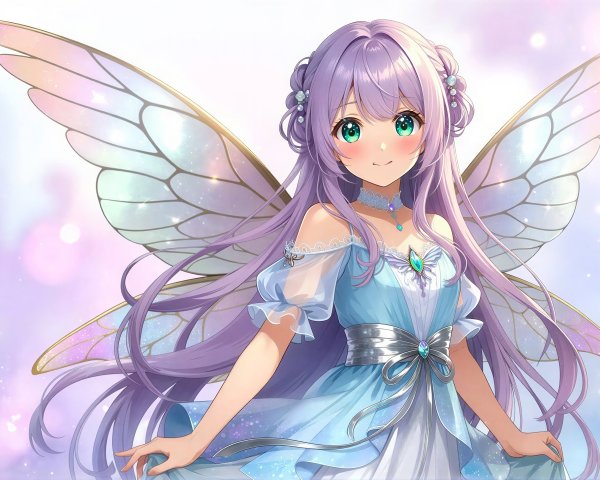 Anime Fairy in Turquoise Gown in Magical Forest