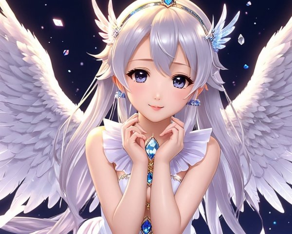 Serene figure with white wings and glowing aura