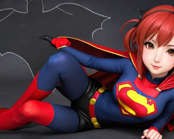 Young female superhero in vibrant blue and red costume