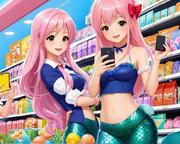 Animated Characters in a Colorful Grocery Store Aisle