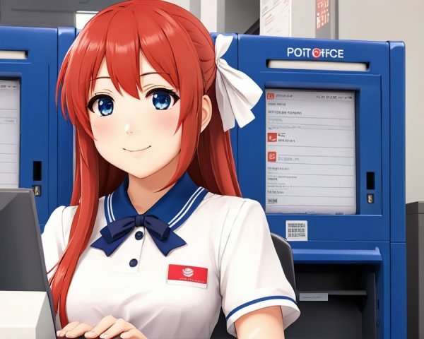 Cheerful Young Woman at Post Office Desk