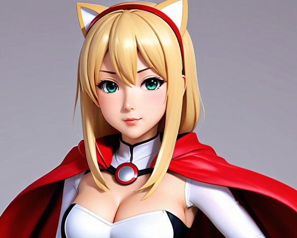 Stylized anime character with green eyes and cape