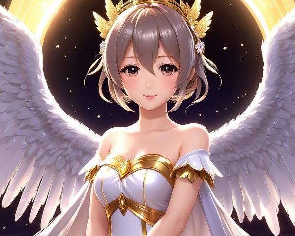 Graceful Figure with White Wings and Starry Background