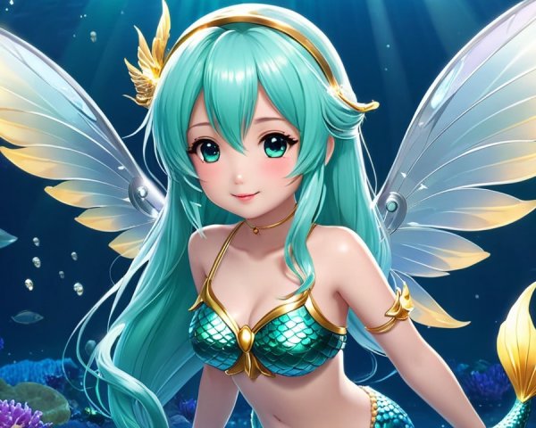 Vibrant Underwater Scene with Fantasy Mermaid Features
