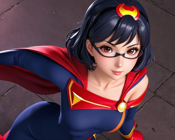 Confident Female Superhero in Vibrant Costume Pose