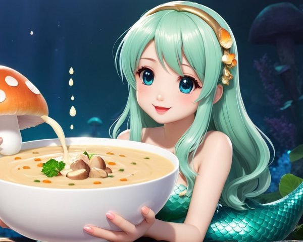Whimsical Underwater Scene with Cheerful Mermaid