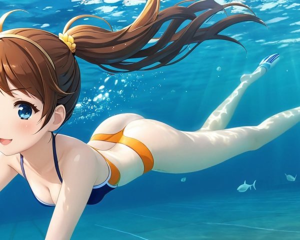 Animated Character Swimming Underwater with Fish