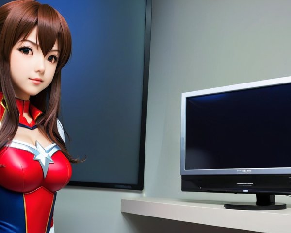 Vibrant Superhero Character in Red, White, and Blue Costume