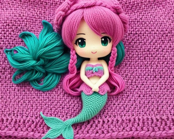 Handcrafted Mermaid Doll with Pink Hair and Green Tail