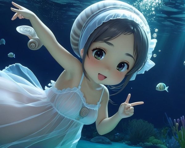 Whimsical Underwater Scene with Animated Girl and Fish