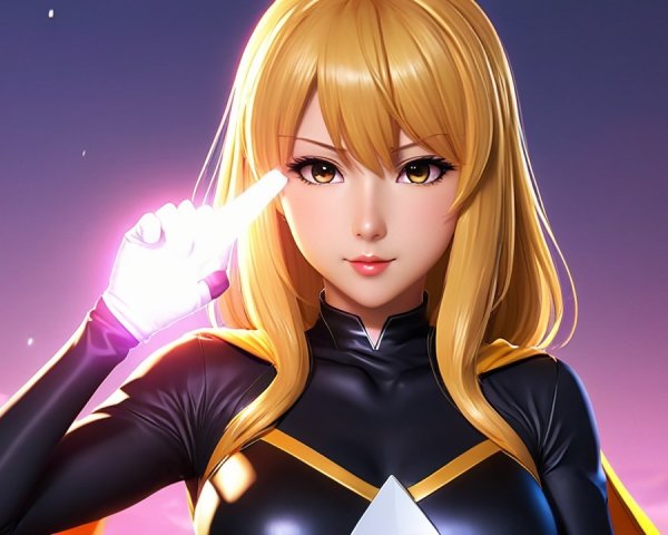 Anime Character in Black Suit Against Sunset Background