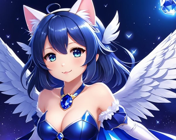Enchanting Character with Blue Hair and Wings
