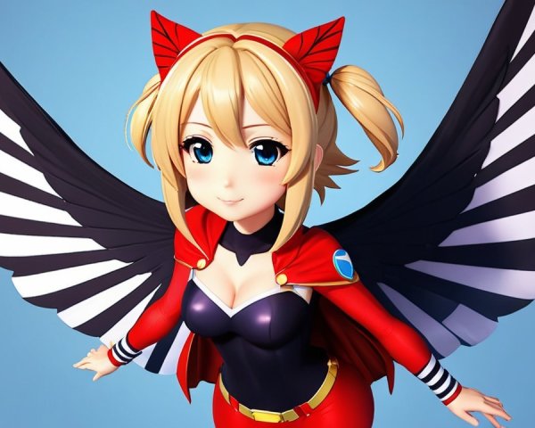 Vibrant Anime Character with Feathers and Wings