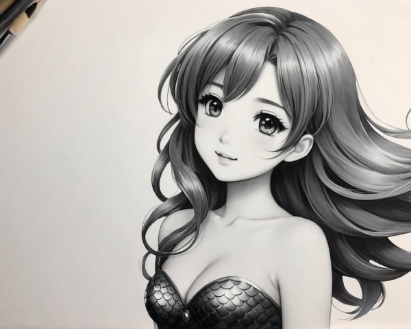 Black-and-white illustration of a young woman with hair