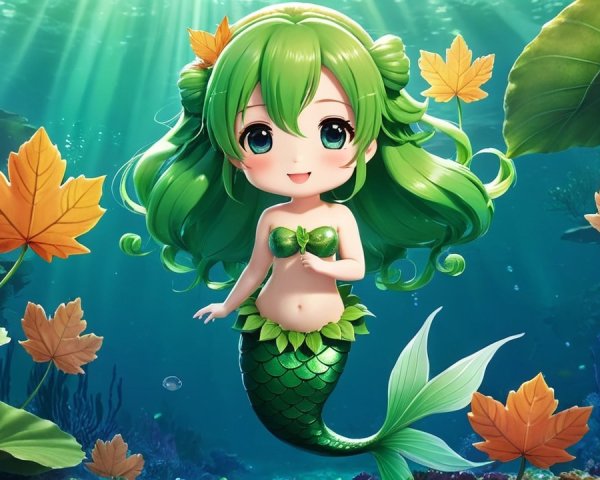 Vibrant Anime-Style Mermaid in Underwater Scene