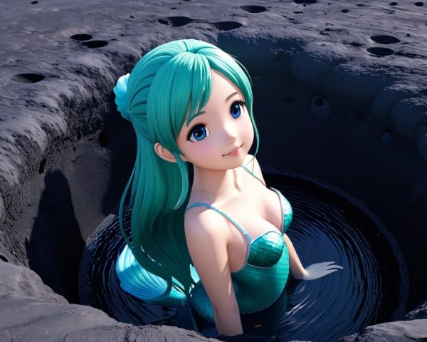 Whimsical Mermaid Illustration in Lunar Landscape