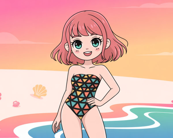 Anime Illustration of a Cute Girl with Pink Bob Hair