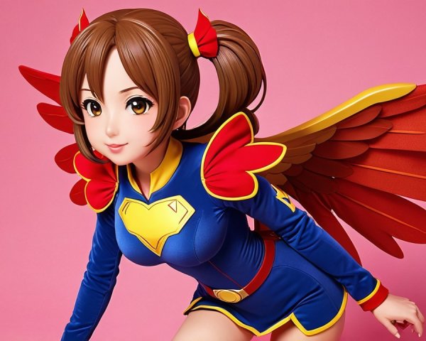 Anime-Inspired Character with Feathered Wings and Costume