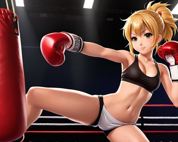 Female Fighter Training in Boxing Gym Setting
