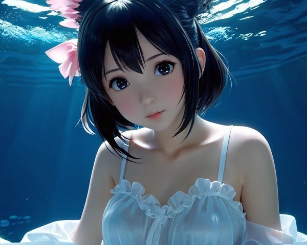 Underwater Scene of a Girl in a White Dress