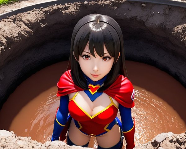 Animated Female Superhero at Deep Dark Hole