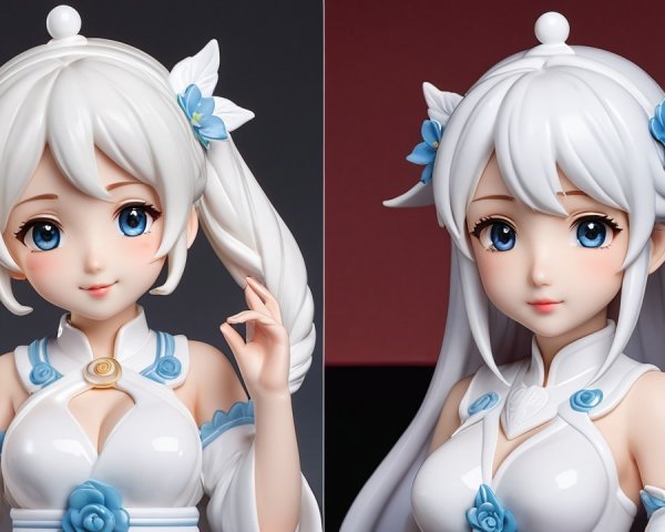 Anime-Inspired Figurines with Floral Motifs and Detail