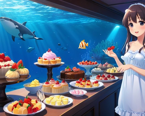 Underwater Dessert Table with Marine Life and Girl