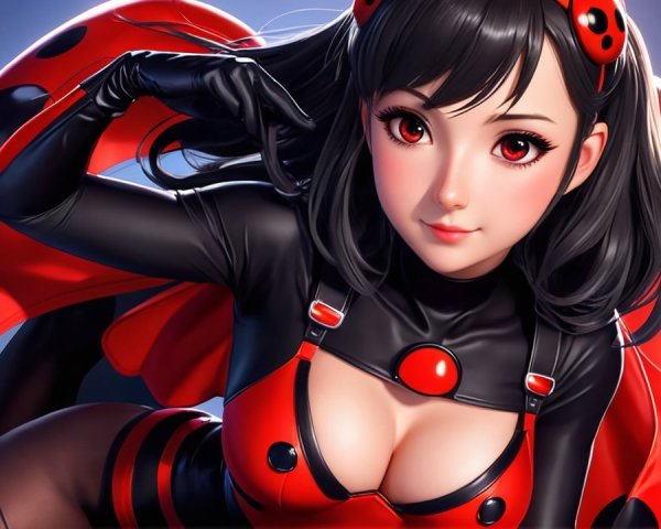 Bold Ladybug-Themed Outfit with Red and Black Colors