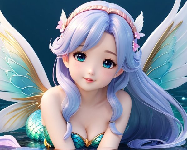 Whimsical Mermaid Character in Underwater Scene