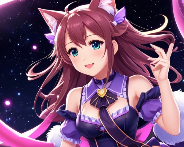 Anime character with brown hair and cat ears
