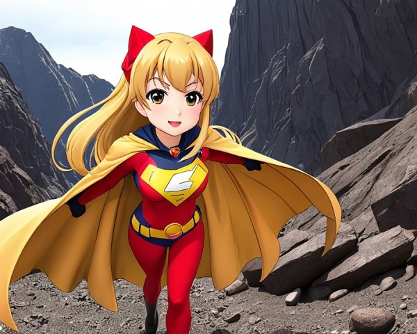 Anime Character Running in Rocky Canyon Landscape