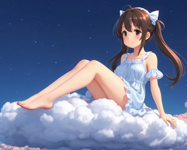 Girl on a Cloud in a Starry Sky with Dreamy Vibes
