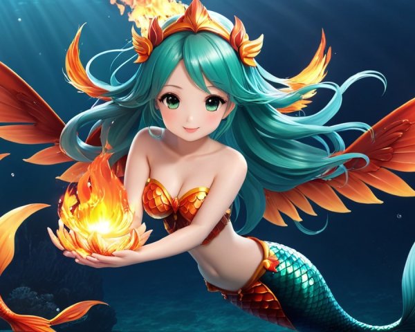 Vibrant Animated Mermaid with Shimmering Tail and Orb