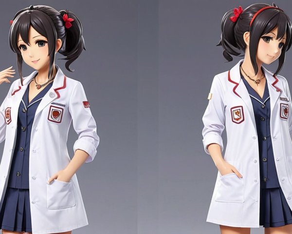 Female Character in White Lab Coat and Navy Shirt