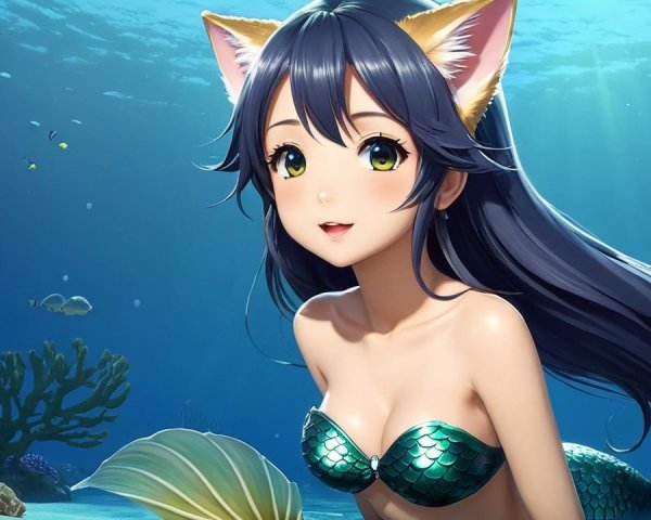 Fictional Character Swimming in Vibrant Underwater Scene