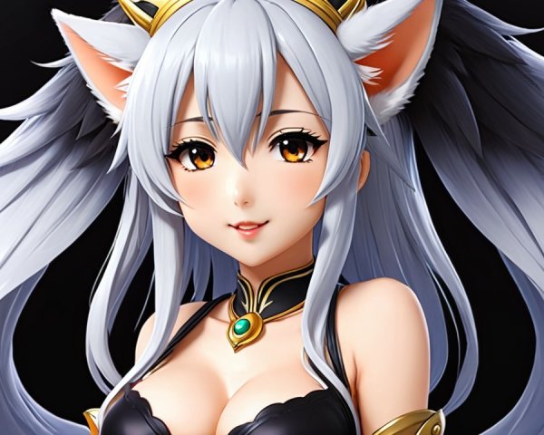 Character with Silver Hair and Fox Ears in Dark Setting